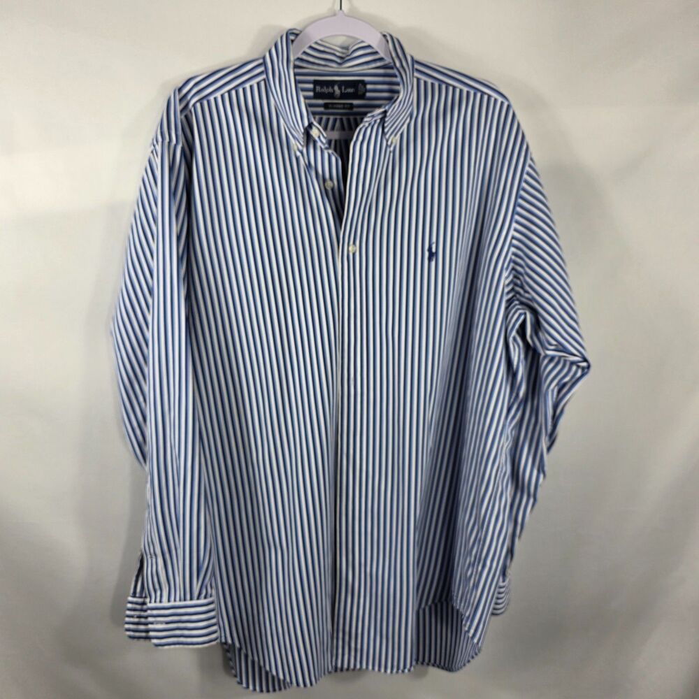 Men's Ralph Lauren Polo Long Sleeve Dress Shirt Size 16 1/2 Blue & White Stripe